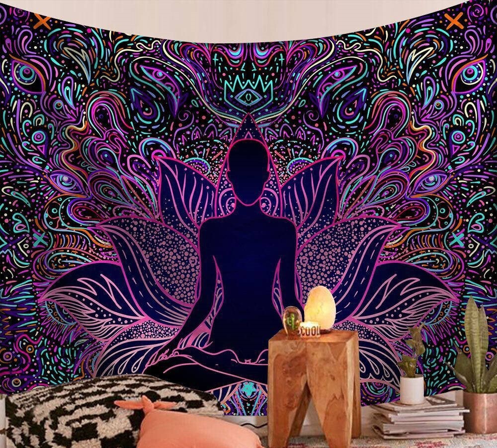 Abstraktes Wandtuch/Wandteppich: Meditierendes Lotus Mädchen