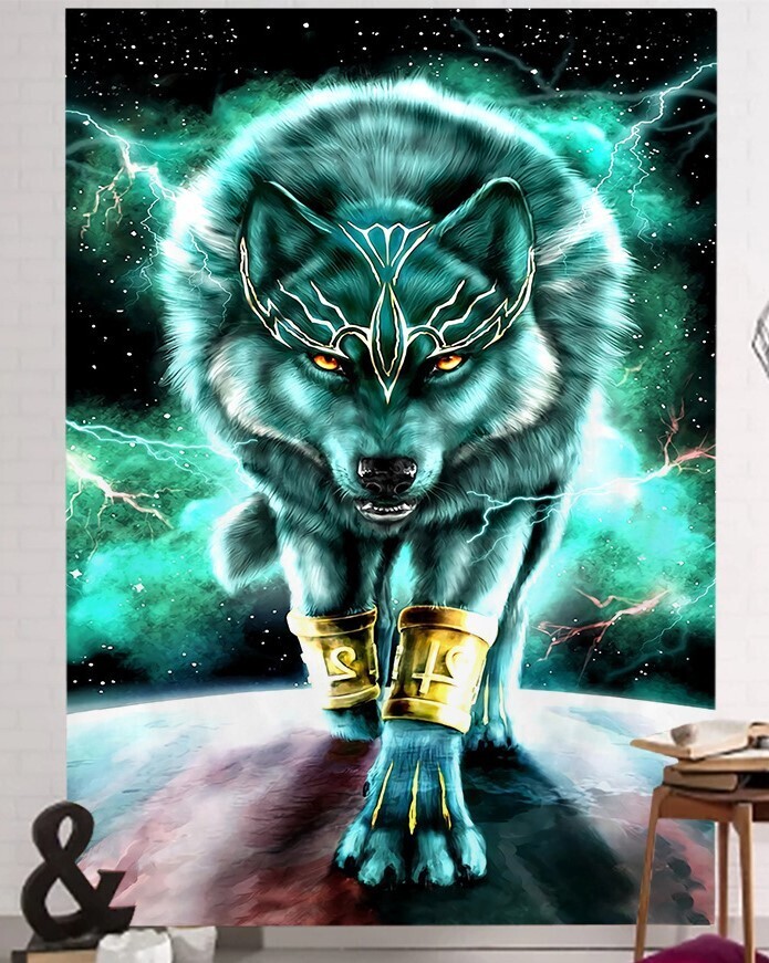 Tier Wandtuch/Wandteppich: Gewitterwolf