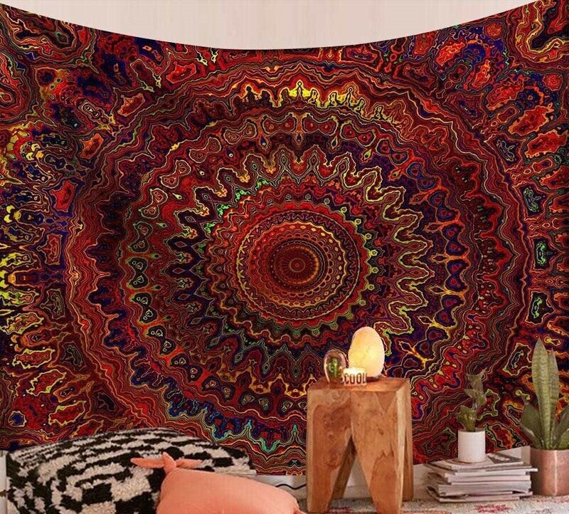 Mandala Wandtuch/Wandteppich: Rotes Feuer Mandala