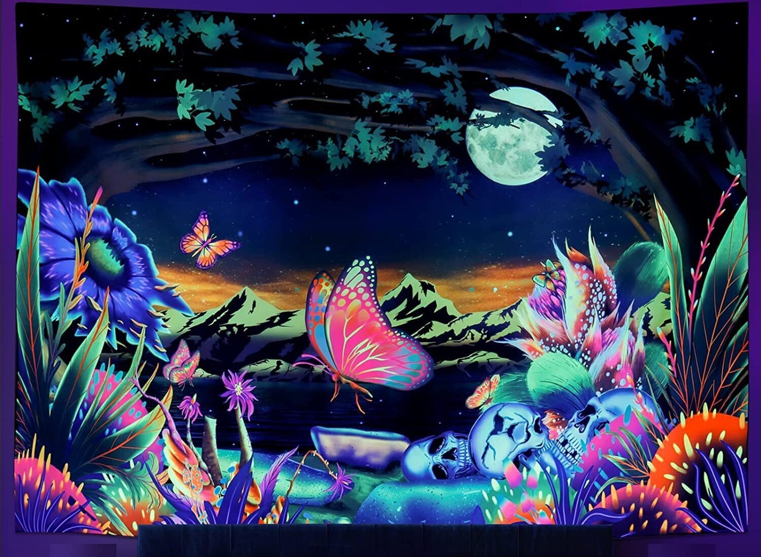 UV-Licht aktives Wandtuch/Wandteppich: Paradiesgarten (Schwarzlicht aktiv)