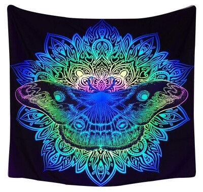 UV-Licht aktives Wandtuch/Wandteppich: Leuchtender Schmetterling (Schwarzlicht aktiv)