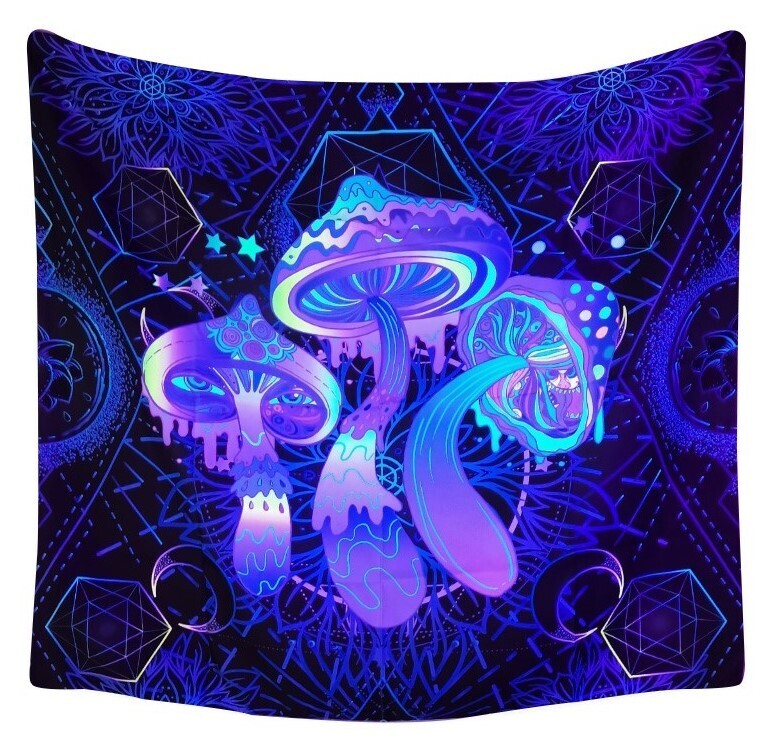 UV- Licht aktives Wandtuch/Wandteppich: Trippy Pilze (Schwarzlicht aktiv)