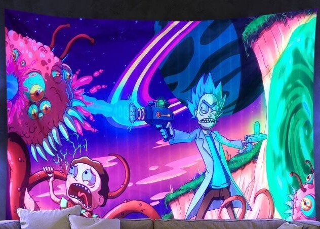 UV-Licht aktives Wandtuch/Wandteppich: Rick and Morty Art (Schwarzlicht aktiv)