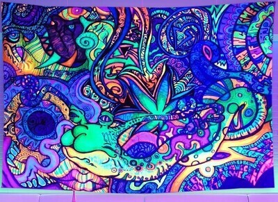 UV-Licht aktives Wandtuch/Wandteppich: Lose-Your-Mind Trippy Jungle (Schwarzlicht aktiv)