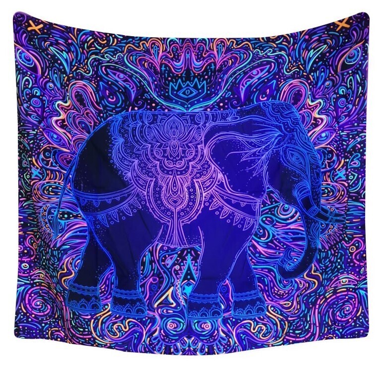 UV-Licht aktives Wandtuch/Wandteppich: Indischer Elefant (Schwarzlicht aktiv)