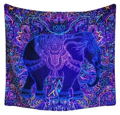 UV-Licht aktives Wandtuch/Wandteppich: Indischer Elefant (Schwarzlicht aktiv)