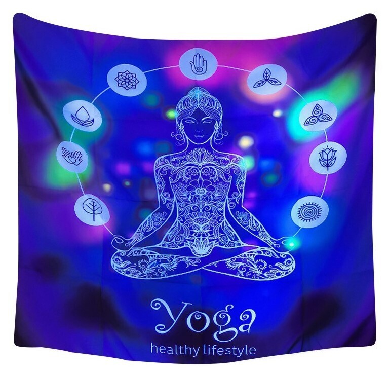 UV-Licht aktives Wandtuch/Wandteppich: Yoga Girl (Schwarzlicht aktiv)