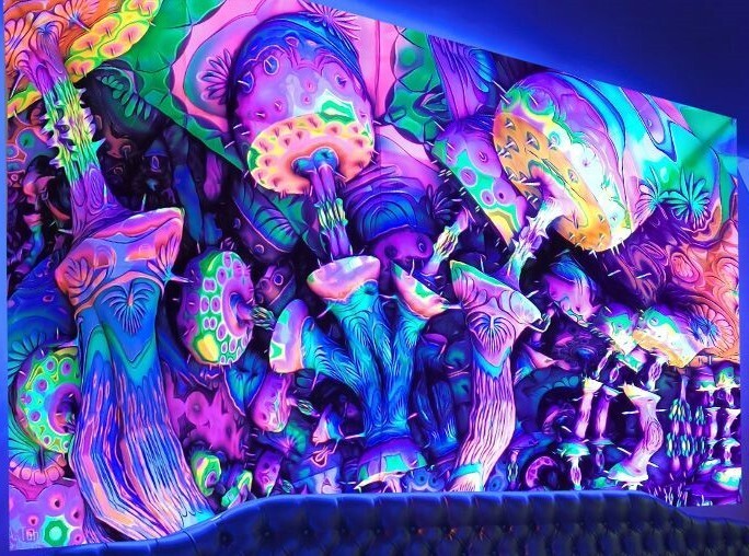 UV-Licht aktives Wandtuch/Wandteppich: Pilz Jungle (Schwarzlicht aktiv)