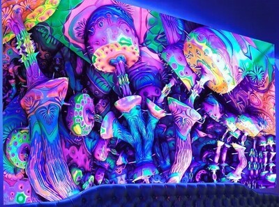 UV-Licht aktives Wandtuch/Wandteppich: Pilz Jungle (Schwarzlicht aktiv)
