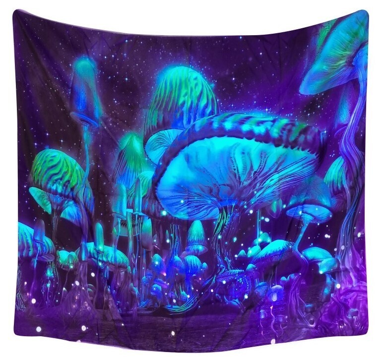 UV-Licht aktives Wandtuch/Wandteppich: Alien Pilz Welt (Schwarzlicht aktiv) 