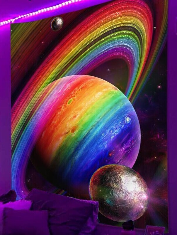 UV-Licht aktives Wandtuch/Wandteppich: Rainbow Planet (Schwarzlicht aktiv)
