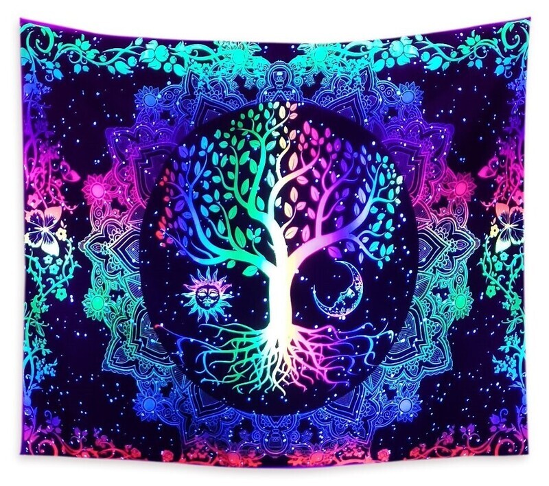 UV-Licht aktives Wandtuch/Wandteppich: Baum des Lebens (Schwarzlicht aktiv)