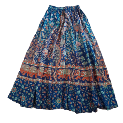 Langer indischer Rock (Blaue-Orange, Dunkel)