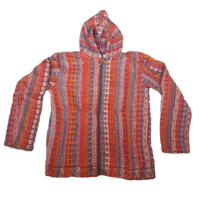 Flauschige Hippie Jacke mit bunten Streifen in Orange
