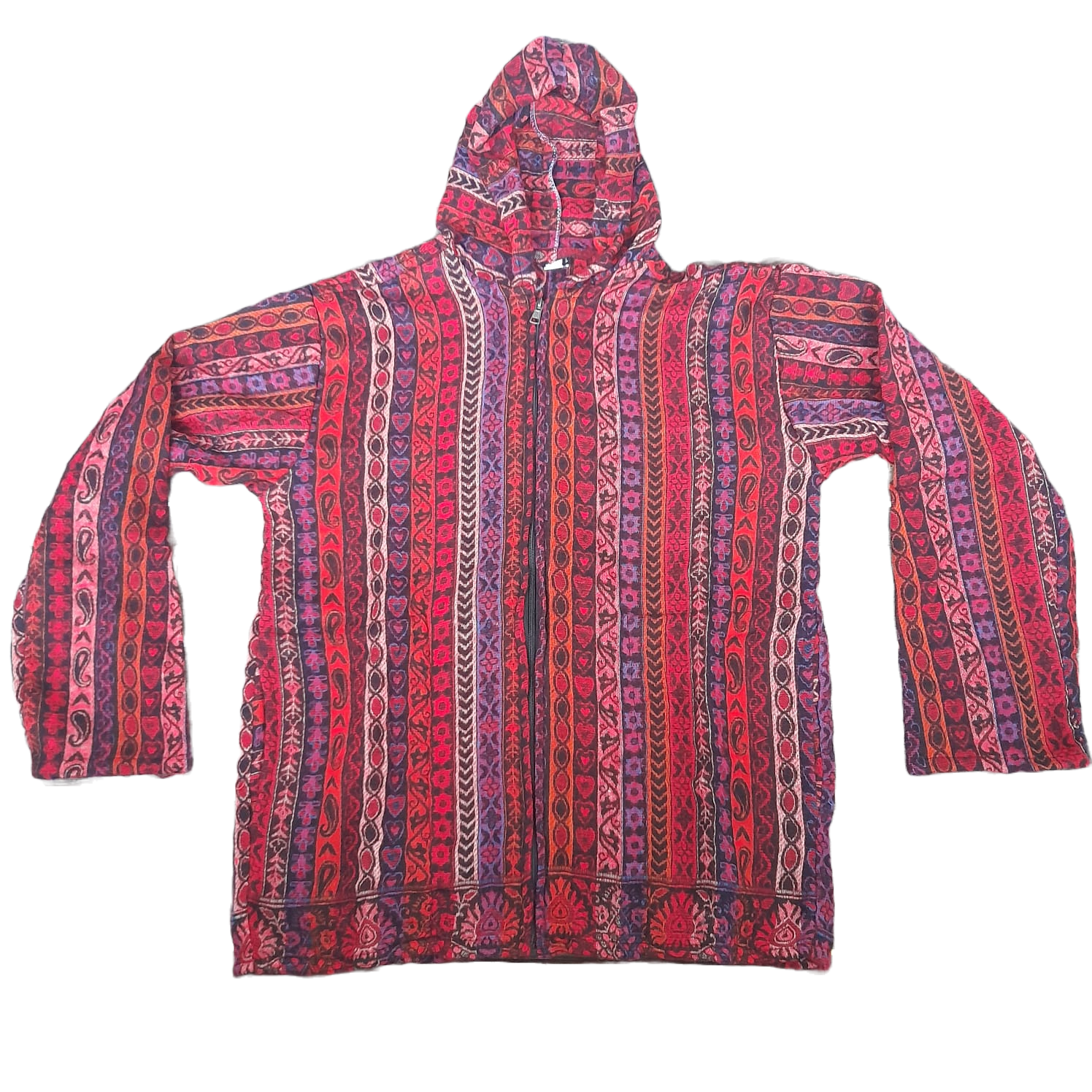 Flauschige Hippie Jacke mit bunten Streifen in Rot