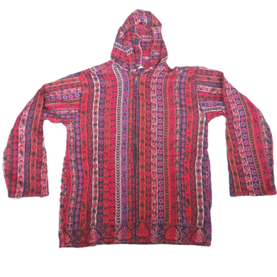 Flauschige Hippie Jacke mit bunten Streifen in Rot