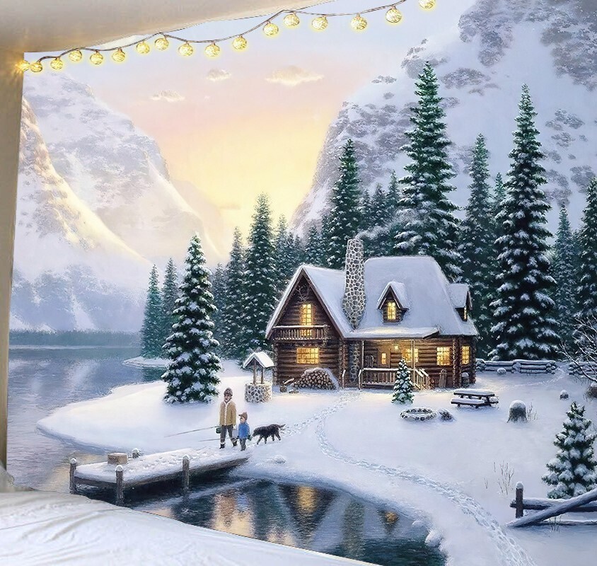 Landschafts Wandtuch/Wandteppich: Winterhütte