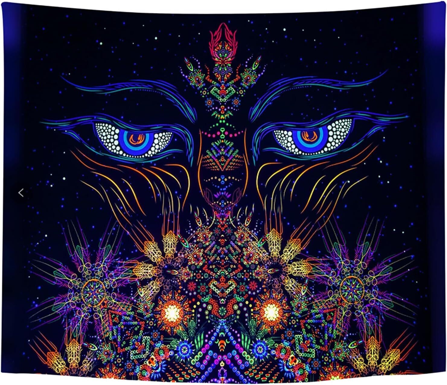 UV-Licht aktives Wandtuch/Wandteppich: Fractal Eyes (Schwarzlicht aktiv)