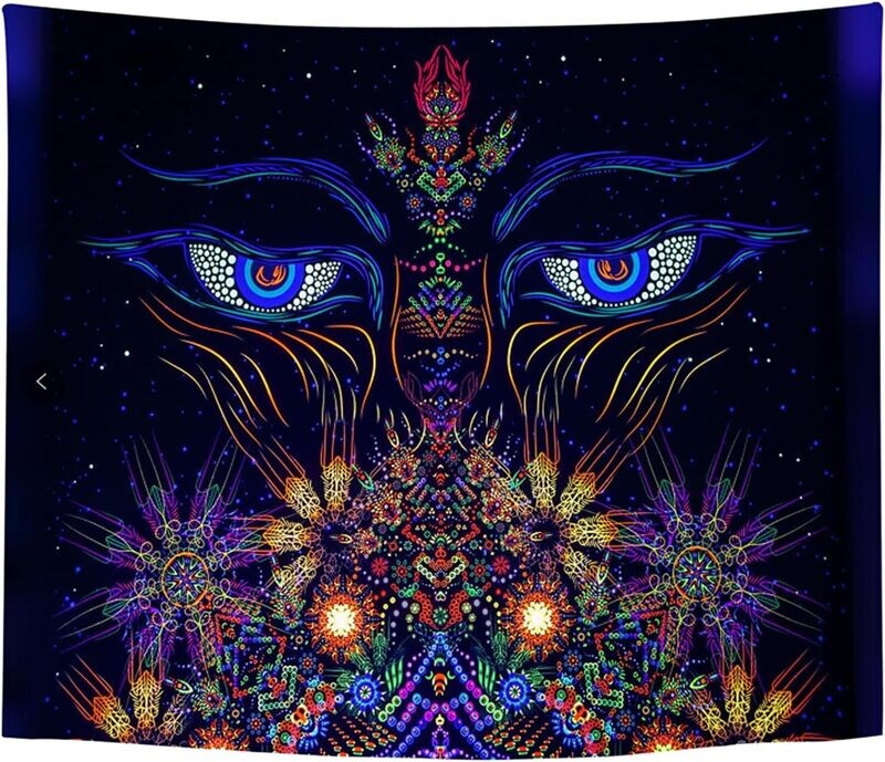 UV-Licht aktives Wandtuch/Wandteppich: Fractal Eyes (Schwarzlicht aktiv)
