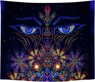 UV-Licht aktives Wandtuch/Wandteppich: Fractal Eyes (Schwarzlicht aktiv)