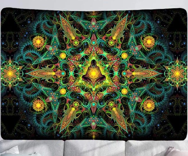 UV-Licht aktives Wandtuch/Wandteppich: Fraktaler Stern (Schwarzlicht aktiv)