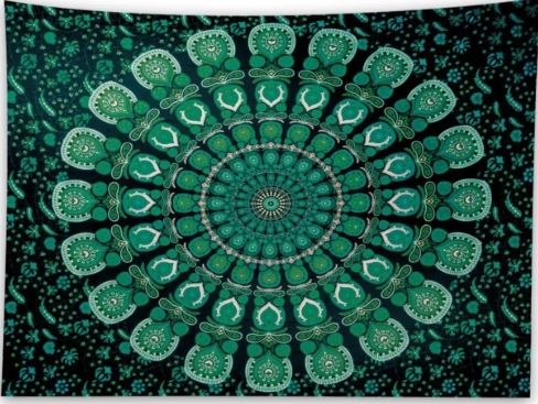 Mandala Wandtuch/Wandteppich: Grünes Boho Mandala