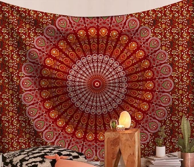 Mandala Wandtuch/Wandteppich: Rotes Boho Mandala