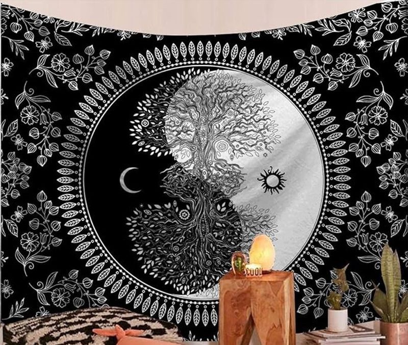 Mandala Wandtuch/Wandteppich: Ying und Yang Mandala