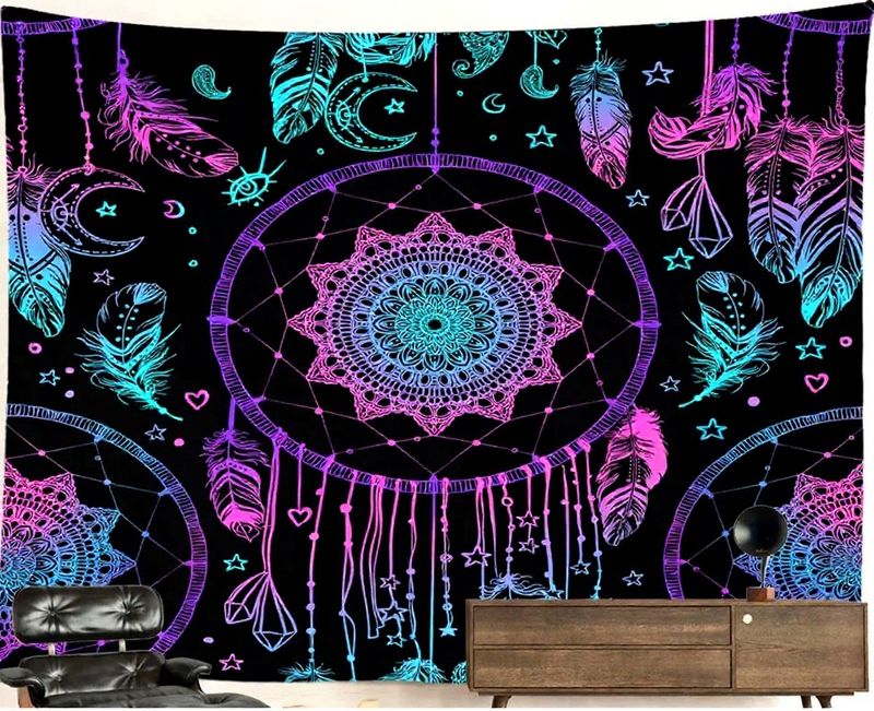 UV-Blacklight Tapestry: Dreamcatcher