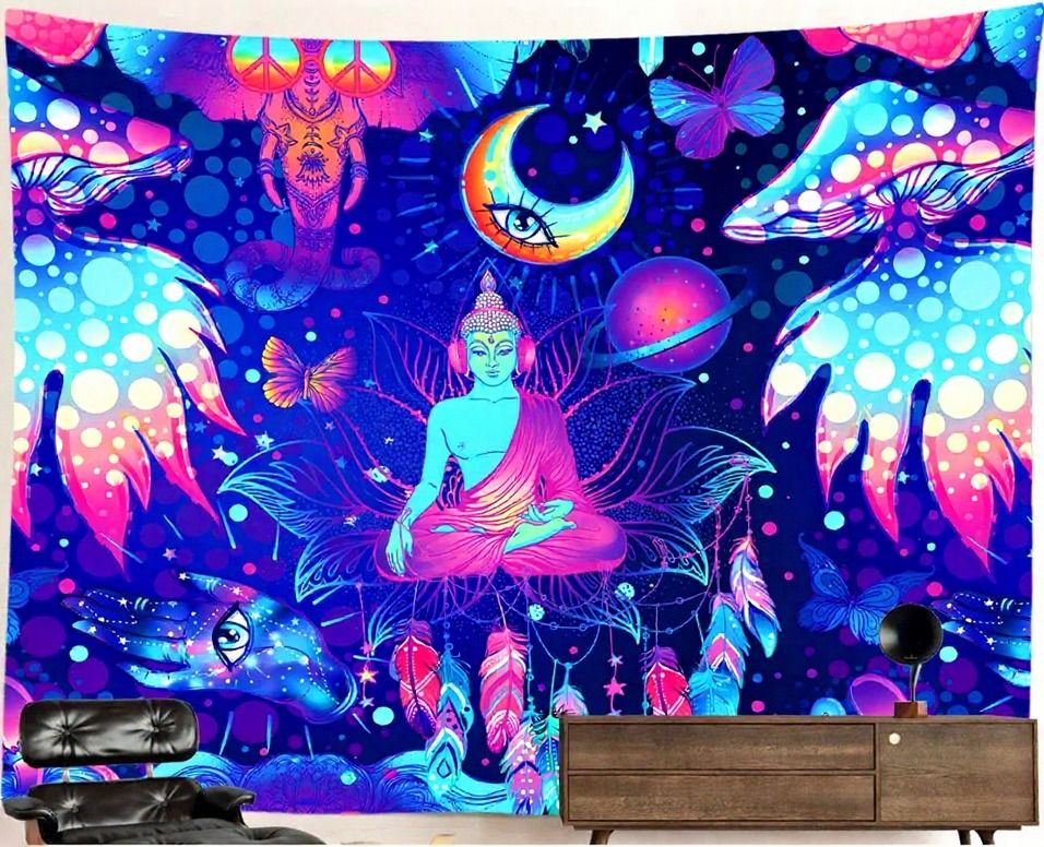 UV-Blacklight Tapestry: Mushroom Meditation