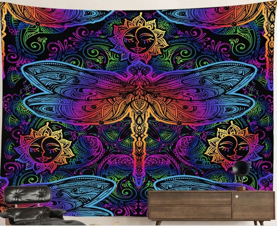 UV-Blacklight Tapestry: Psychedelic Dragonfly