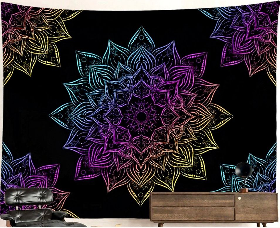 UV-Blacklight Tapestry: Trippy Flower Mandala