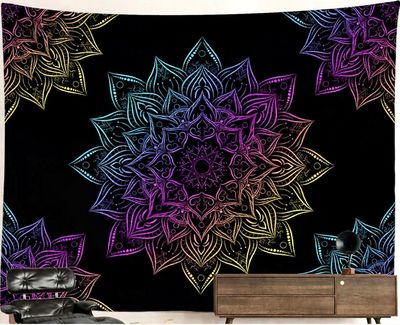 UV-Blacklight Tapestry: Trippy Flower Mandala