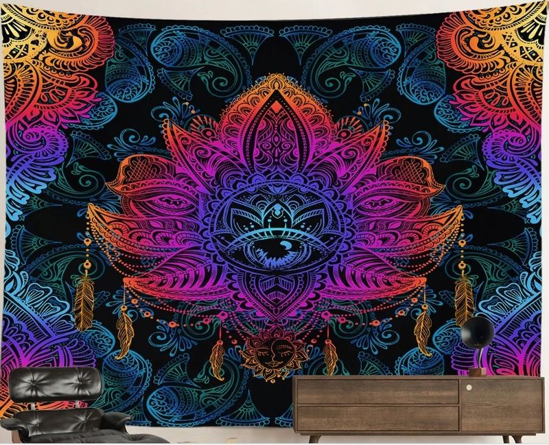 UV-Blacklight Tapestry: Psychedelic Eye Mandala