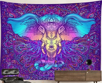 UV-Blacklight Tapestry: Trippy Elephant