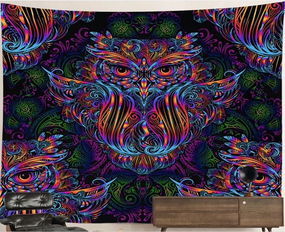 UV-Blacklight Tapestry: Spiritual Owl