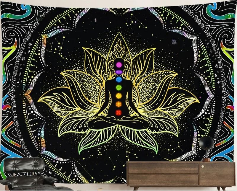 UV-Blacklight Tapestry: Lotus Meditation
