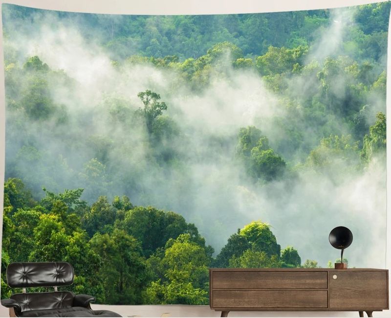 Nature Forest Tapestry: Cloudy Canopees Nature Forest Tapestry: Cloudy Canopees