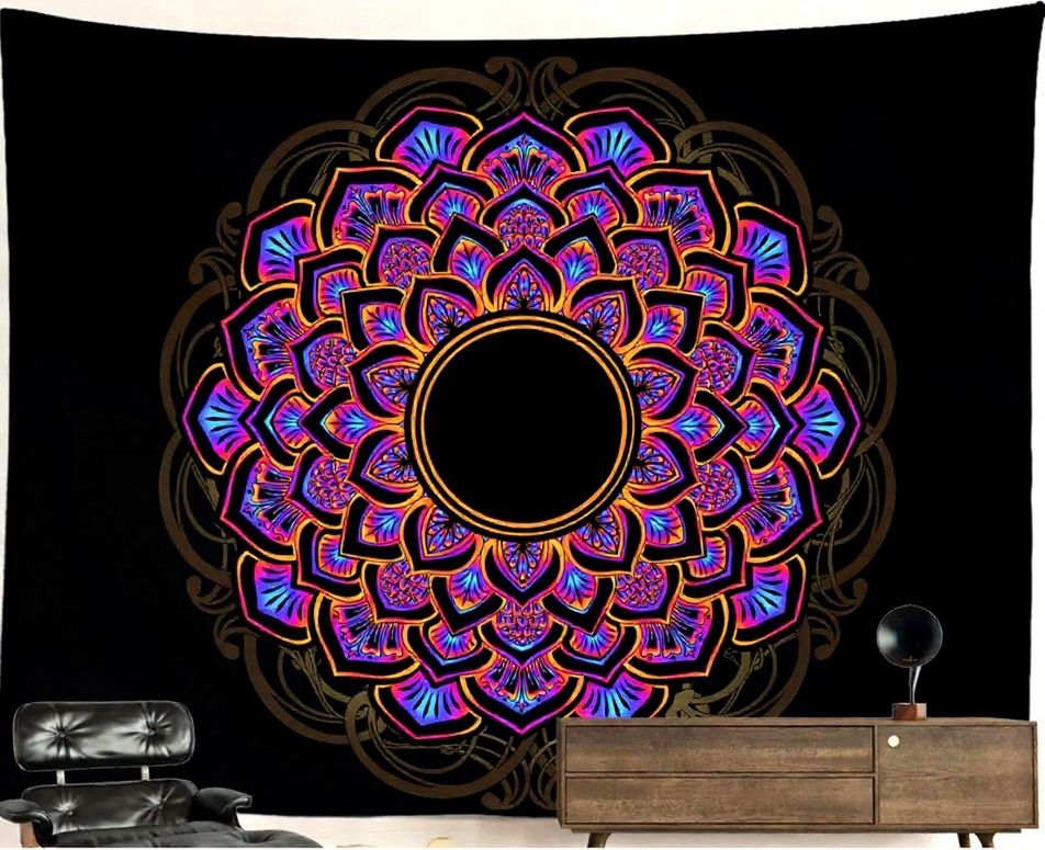 UV-Blacklight Tapestry: Glowing Bloom Mandala