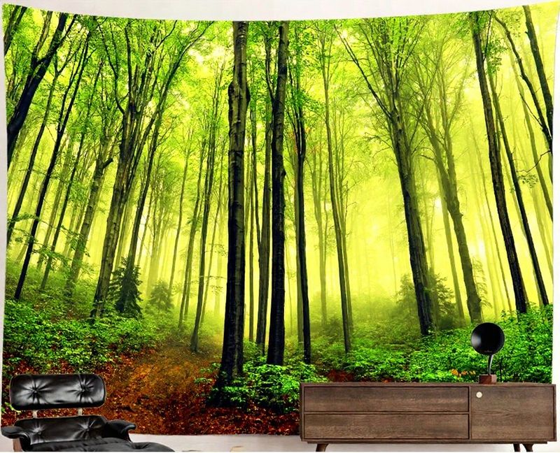 Nature Forest Tapestry: Happy Light Green Forest Nature Forest Tapestry: Happy Light Green Forest
