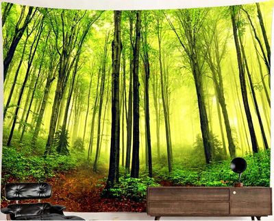Nature Forest Tapestry: Happy Light Green Forest Nature Forest Tapestry: Happy Light Green Forest