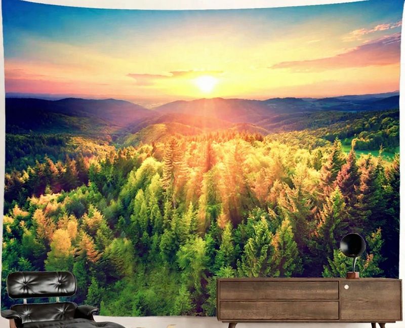 Nature Forest Tapestry: Sunrise from a Hill Nature Forest Tapestry: Sunrise from a Hill