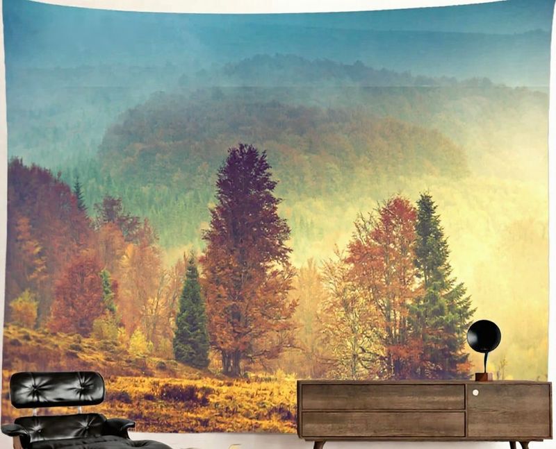 Nature Forest Tapestry: Autumn Valley Painting Nature Forest Tapestry: Autumn Valley Painting