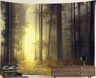 Nature Forest Tapestry: Yellow Forest Sunset Nature Forest Tapestry: Yellow Forest Sunset