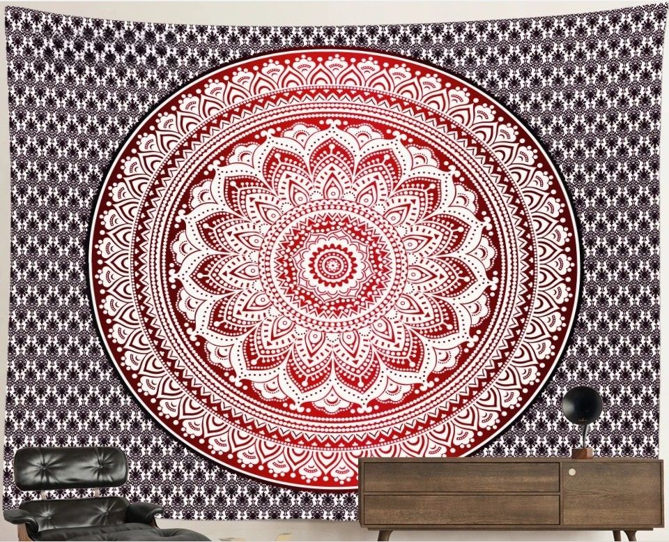 Mandala Tapestry: Dark Red Blossom