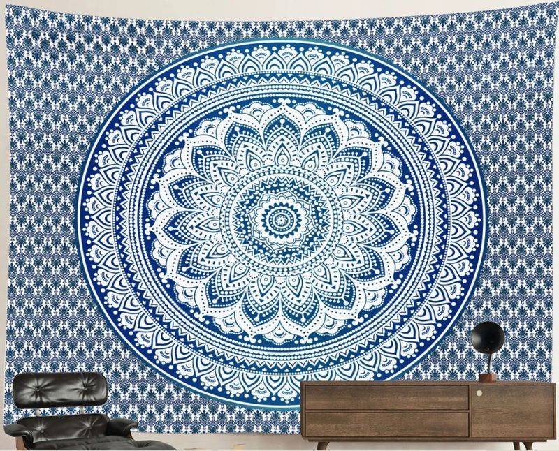 Mandala Tapestry: Powerful Blue Bloom