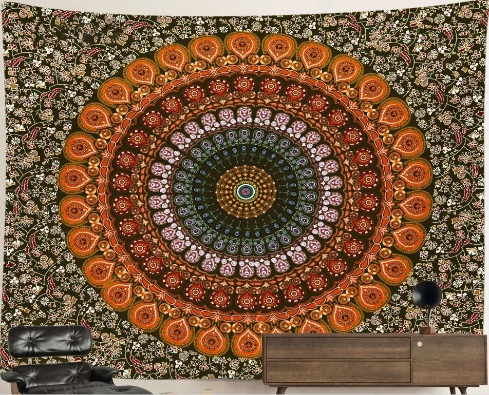 Mandala Tapestry: Amber Orange