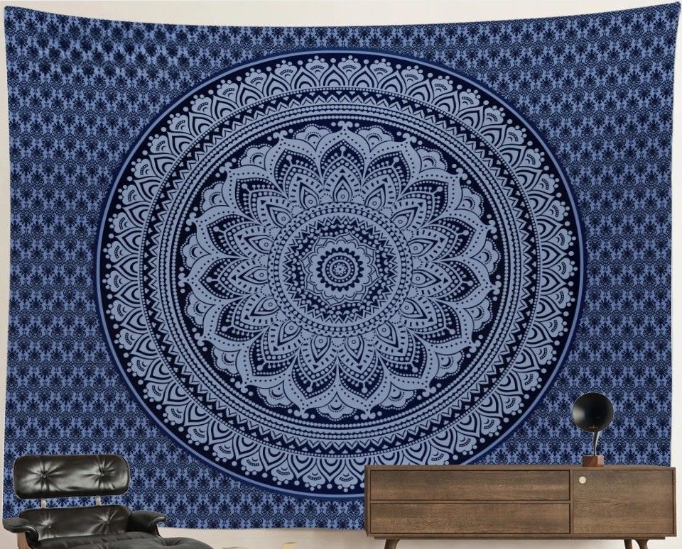 Mandala Tapestry: Dark Blue Blossom