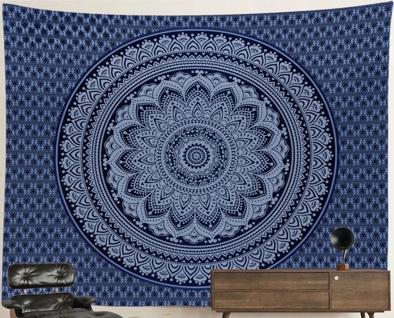 Mandala Tapestry: Dark Blue Blossom