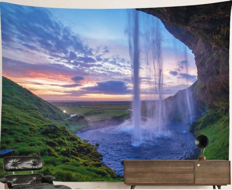 Waterfall Nature Tapestry: Iceland Sunset Waterfall Nature Tapestry: Iceland Sunset